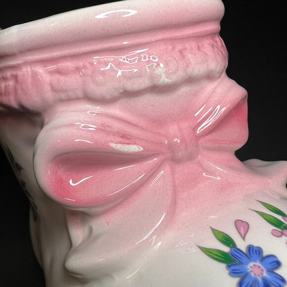 Vintage R.B.C. Ceramic Pink White & Blue Floral Boot Flowerpot Planter 4.25" - Picture 7 of 9